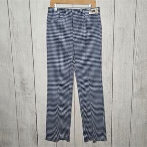 VTG 70s Haggar Mustang Slacks, Blue & White Checkered Polyester UNHEMMED Pants